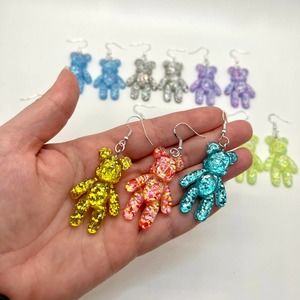 Large Gummy Bear Earrings - Statement Earrings - Novelty Earrings - Metallic